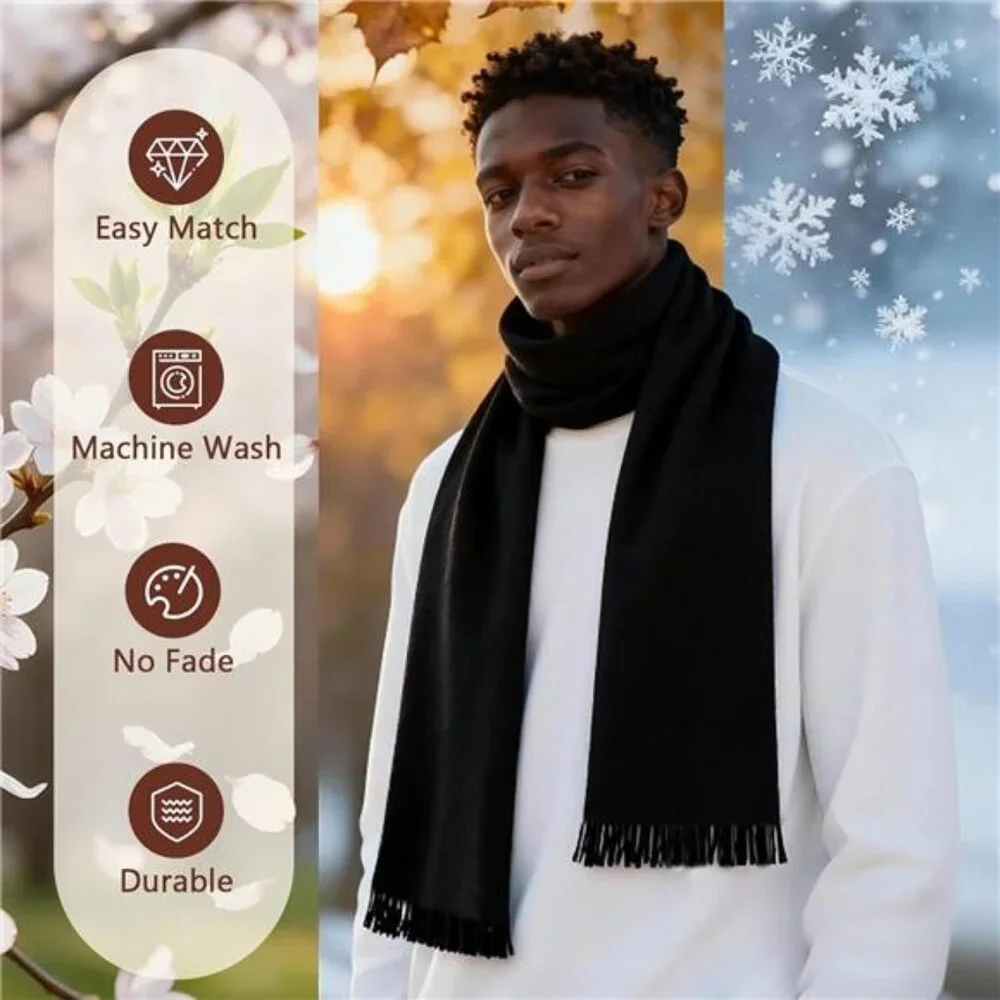 Men's Winter Scarf with Gift Box Plaid and Solid Scarf